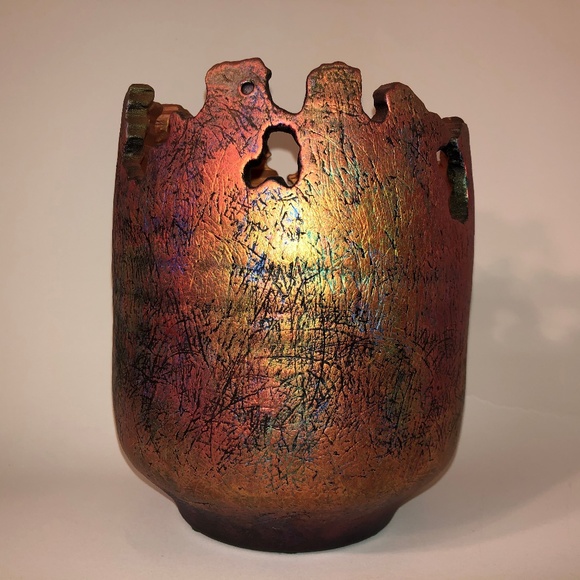 SOLD Copper Bronze Tom Krueger Raku Art Pottery - Picture 1 of 6